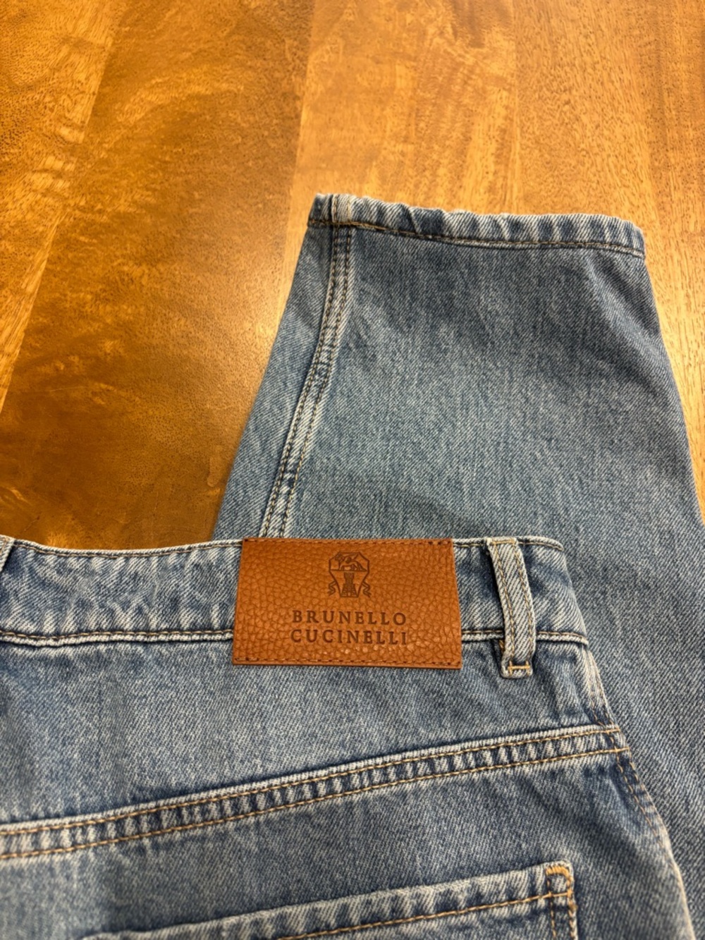 Brunello Cucinelli Blue Denim Jeans with Leather Patch